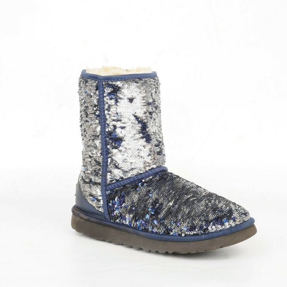 UGG Australia Classic Short Blue Sparkle Sequin Sherpa Boots Womens 7 1002765 - Picture 2 of 12